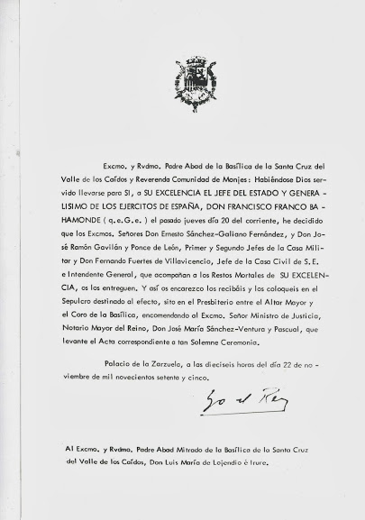 orden juan carlos enterrar a franco